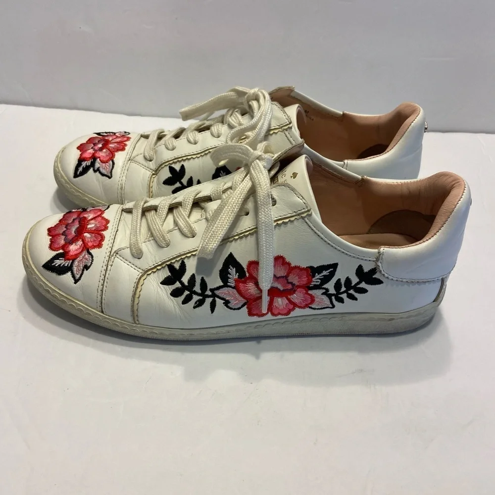 KATE SPADE EVERHART FLORAL LEATHER SHOES EMBROIDERED WHITE SNEAKERS SIZE 9.5